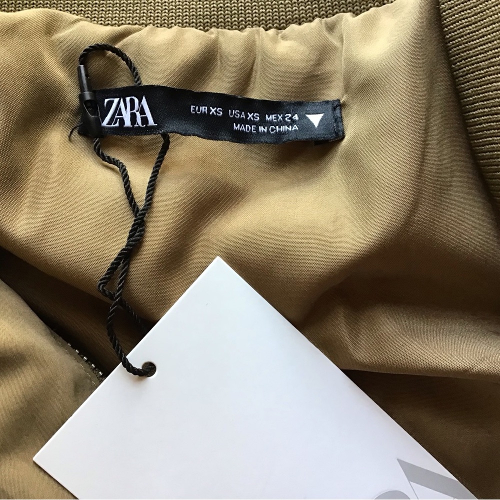 ZARA Bomber Jacket Dress Tan Zip Up Front Size XS - Picture 12 of 12